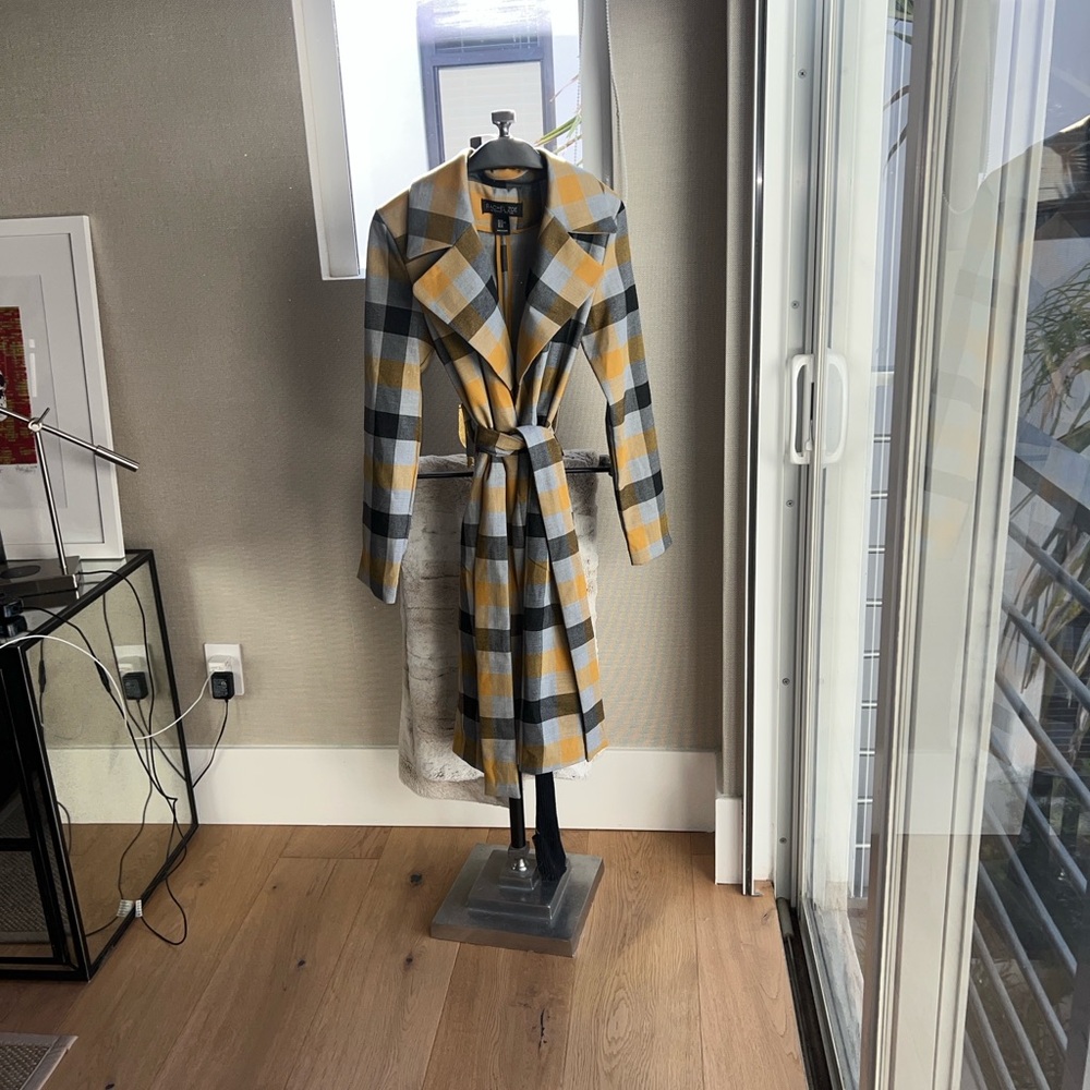 Rachel Zoe Yellow and Gray Plaid Trench Coat